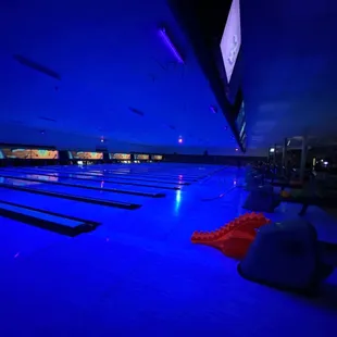 bowling lanes at night