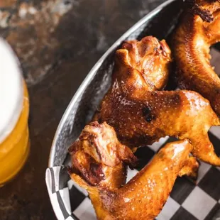 chicken wings and a pint of beer