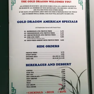 Dinner menu March 2016