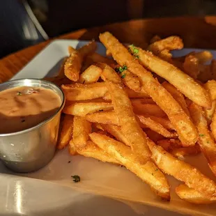 french fries and dipping sauce