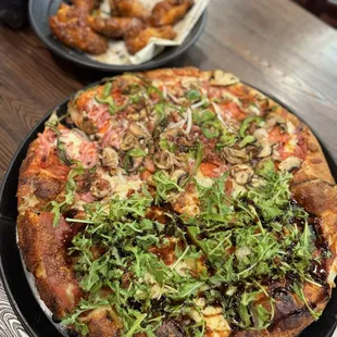 Fig &amp; Prosciutto pizza. (Blue Cheese &amp; Mozzarella Cheese, Fig Jam, Olive Oil, Prosciutto, Arugula, Fig Balsamic Glaze)