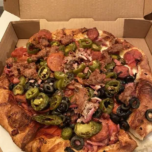 Motherlode meat with jalapeños and olives added