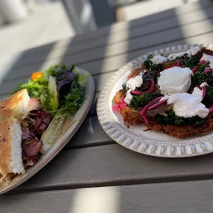 Pastrami and corned beef sandwich and loaded latke