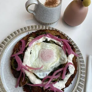 Giant latke + chai latte