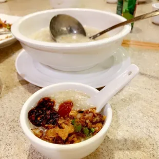 Crab Meat Fish Maw Soup! And I added chili oil, and crispies from the soft shell crab dish. So good!