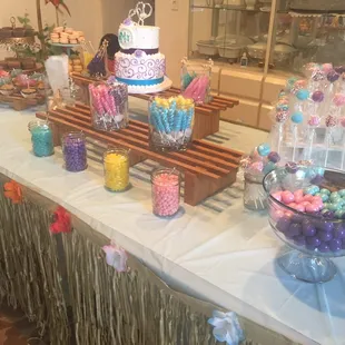 Our bridal shower dessert bar layout. Macarons were a hit! Everyone kept asking where we got them from!