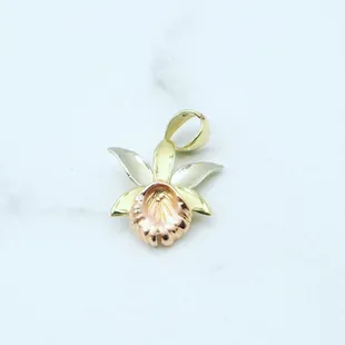 14K tri-color orchid charm