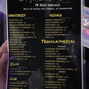 Liquor Menu, September 2024