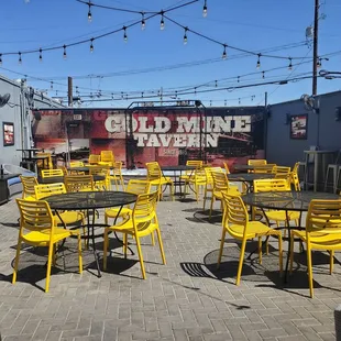 tables and chairs outside