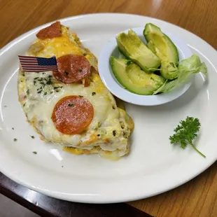 a slice of pizza and a salad