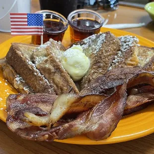 Tiffany&apos;s, full order of French toast with bacon.