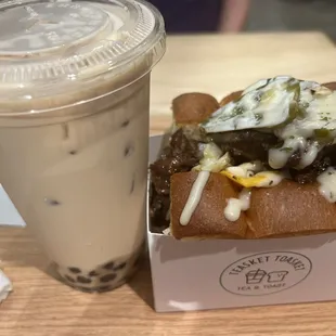 My combo with milk tea boba.