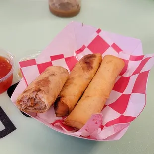 Hot and crispy fresh egg rolls care not to burn your tongue