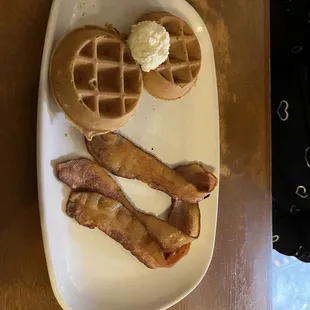 Two mini-2 Mini Waffles, side of bacon