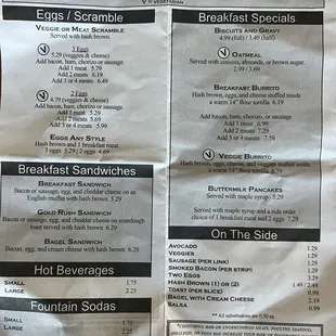 Breakfast menu