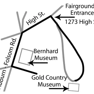 Here's a map showing where the museum is inside the fairgrounds and where it is relative to the Bernhard museum down the street.