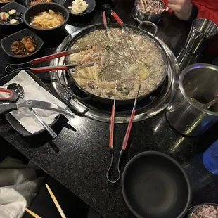Bulgogi hot pot with PLENTY of side dishes