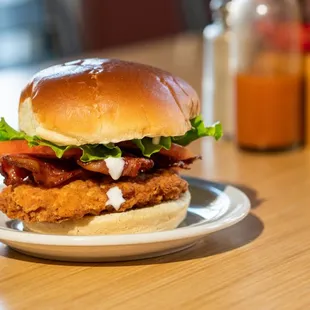 a fried chicken sandwich on a plate