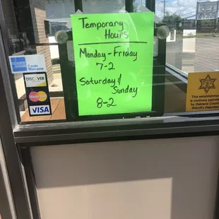 Temporary hours as of 7/2/21
