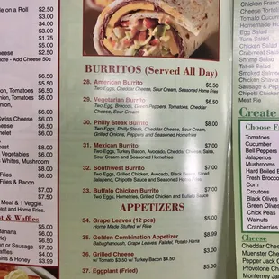 Menu as of April 2019