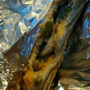Peppers, chicken, and cheddar. #61, chicken fajita sandwich- pretty tasty