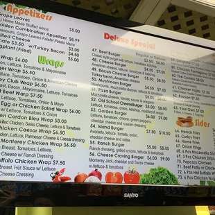 a menu on a large screen