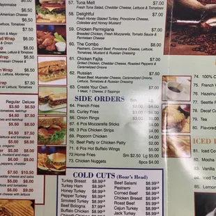 Menu as of April 2019