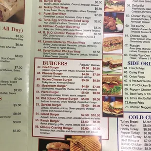 Menu as of April 2019