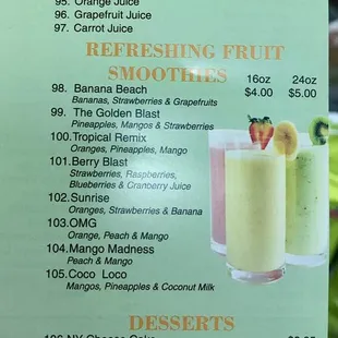 Menu as of April 2019