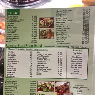 Menu as of April 2019