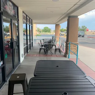 tables and chairs outside