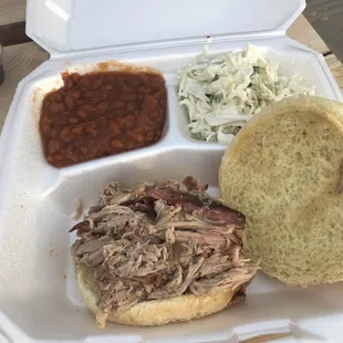 Pulled Pork Sandwich, Baked Beans, Coleslaw