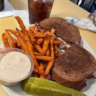 Classic Ruben with sweet potato fries