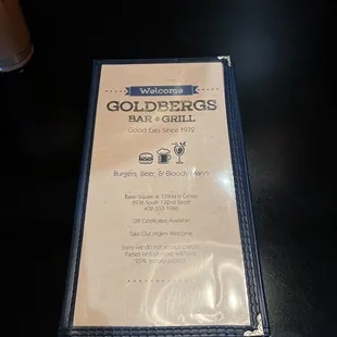 Goldbergs 132nd Menu