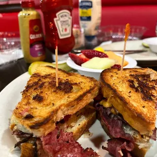 California Reuben and a side of fruit.