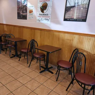 tables and chairs in a restaurant