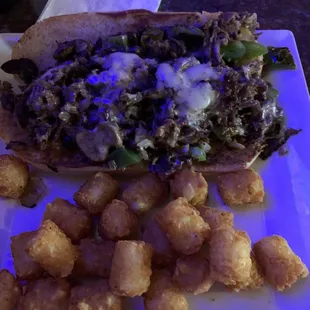 Philly steak with tator tots
