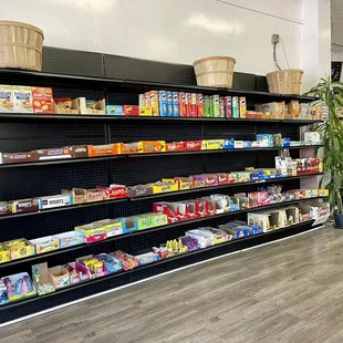 Clean, spacious, and organized shop with lots of beverage, snack, and candy options.