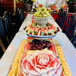 Special carved fruit platters done by Golden Bamboo.