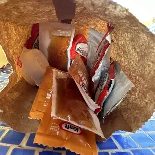 Generous honey, butter, ketchup