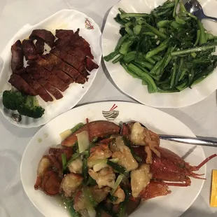 BBQ Pork (Char Sui), Chinese style lobster and vegetables