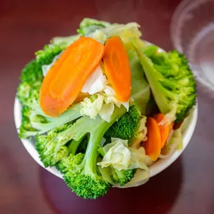 broccoli, carrots, and cauliflower