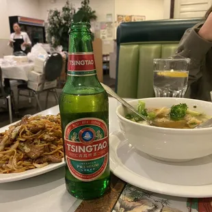 Tsingtao, Beef Chow Mein, Wor Won Ton Soup