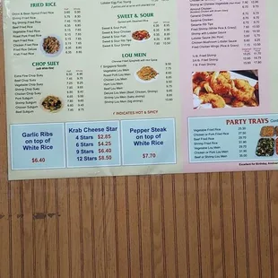 a menu on the wall