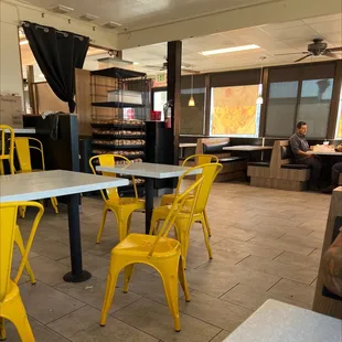 tables and chairs in a restaurant