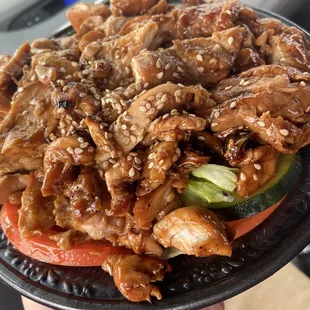 Teriyaki chicken salad. Yes, there's a salad under all that chicken