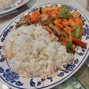 Szechuan Shrimp and Rice Plate