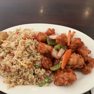 Sweet-and-sour, chicken, eggroll pork fried rice