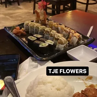 Shaggy Dog Roll Avocado roll cut roll General Tsos Chicken