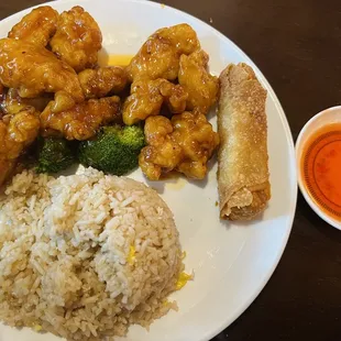 General Tso's lunch special with egg roll